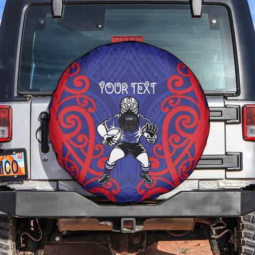 Tasman Custom Rugby New Zealand Spare Tire Cover Aotearoa Maori Pukana Tiki Mascot