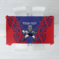 Tasman Custom Rugby New Zealand Tablecloth Aotearoa Maori Pukana Tiki Mascot