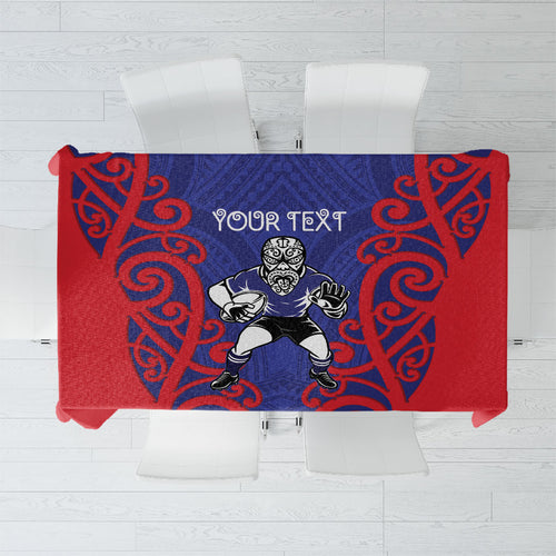 Tasman Custom Rugby New Zealand Tablecloth Aotearoa Maori Pukana Tiki Mascot