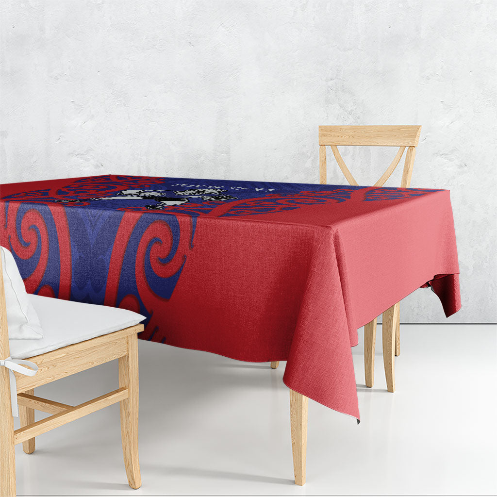 Tasman Custom Rugby New Zealand Tablecloth Aotearoa Maori Pukana Tiki Mascot