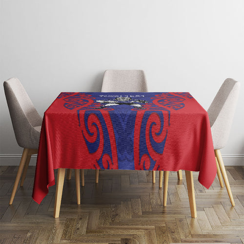 Tasman Custom Rugby New Zealand Tablecloth Aotearoa Maori Pukana Tiki Mascot