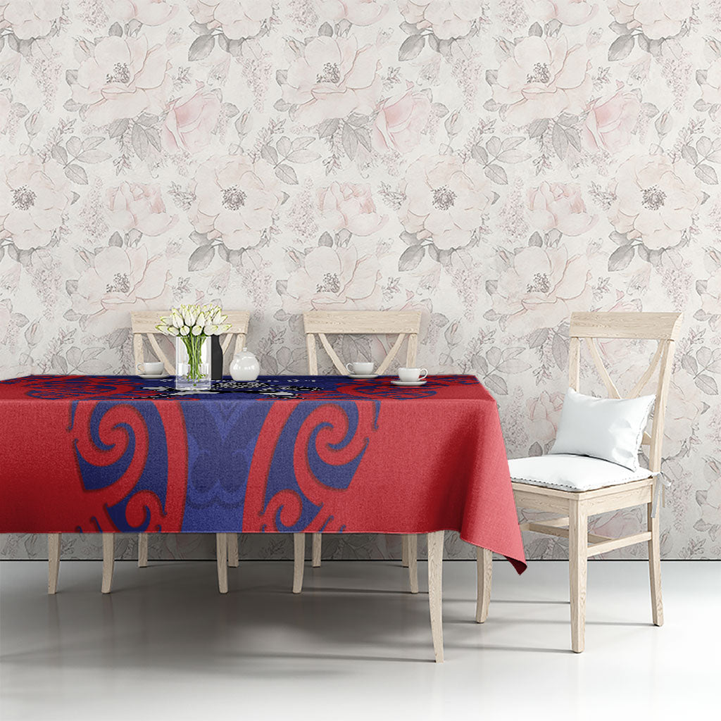 Tasman Custom Rugby New Zealand Tablecloth Aotearoa Maori Pukana Tiki Mascot