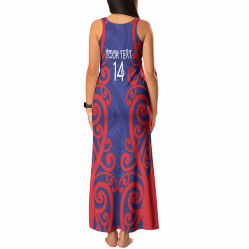 Tasman Custom Rugby New Zealand Tank Maxi Dress Aotearoa Maori Pukana Tiki Mascot