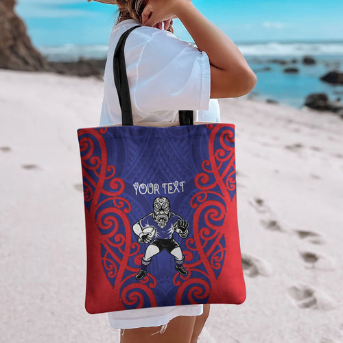 Tasman Custom Rugby New Zealand Tote Bag Aotearoa Maori Pukana Tiki Mascot