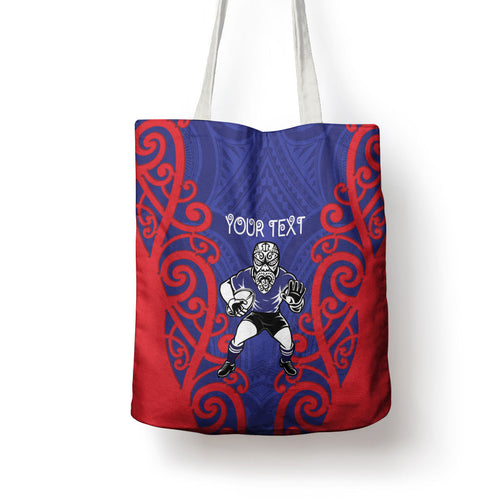 Tasman Custom Rugby New Zealand Tote Bag Aotearoa Maori Pukana Tiki Mascot