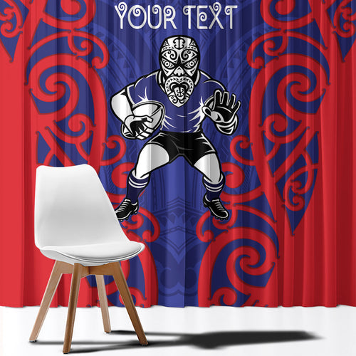 Tasman Custom Rugby New Zealand Window Curtain Aotearoa Maori Pukana Tiki Mascot