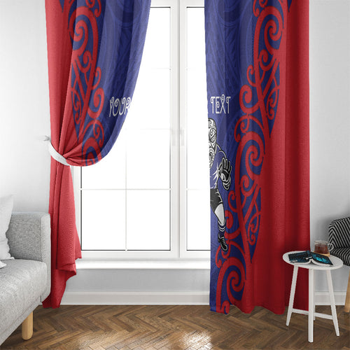 Tasman Custom Rugby New Zealand Window Curtain Aotearoa Maori Pukana Tiki Mascot