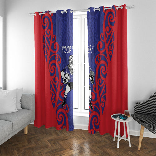 Tasman Custom Rugby New Zealand Window Curtain Aotearoa Maori Pukana Tiki Mascot