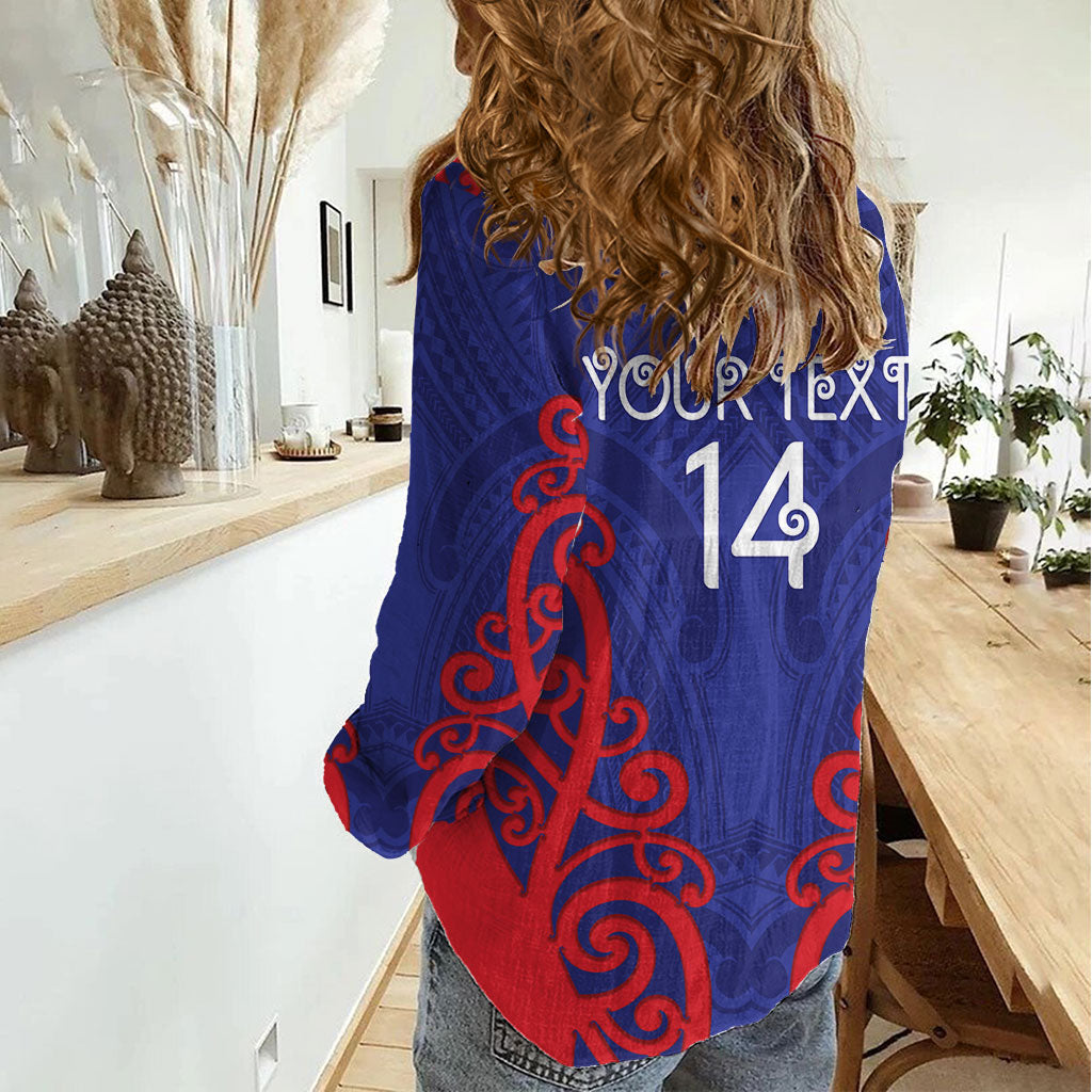 Tasman Custom Rugby New Zealand Women Casual Shirt Aotearoa Maori Pukana Tiki Mascot