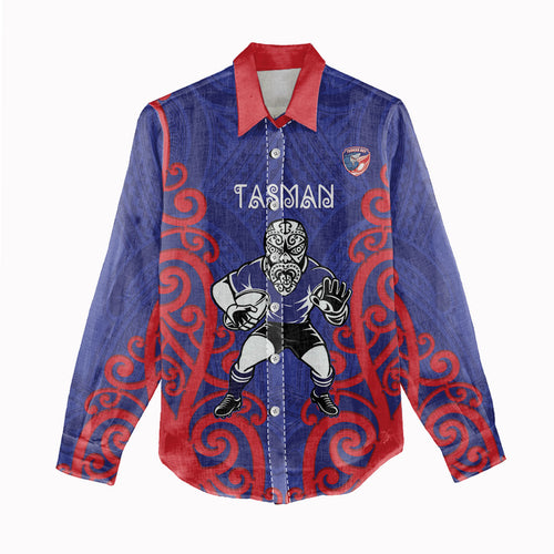 Tasman Custom Rugby New Zealand Women Casual Shirt Aotearoa Maori Pukana Tiki Mascot