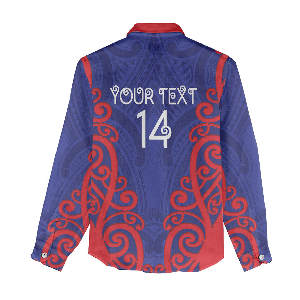 Tasman Custom Rugby New Zealand Women Casual Shirt Aotearoa Maori Pukana Tiki Mascot