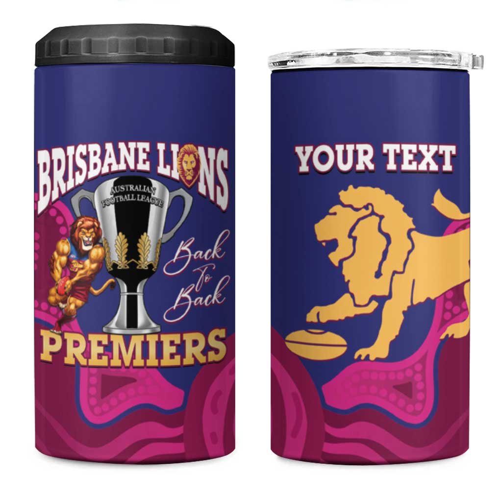 AFL Lions Football Custom 4 in 1 Can Cooler Tumbler Brisbane Premiers Back To Back Proud - Aussie Hoodie