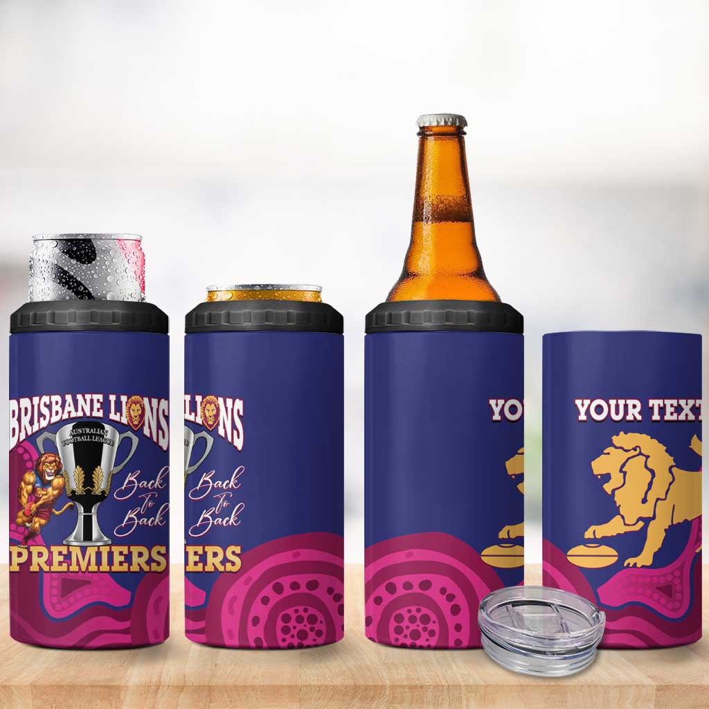 AFL Lions Football Custom 4 in 1 Can Cooler Tumbler Brisbane Premiers Back To Back Proud - Aussie Hoodie