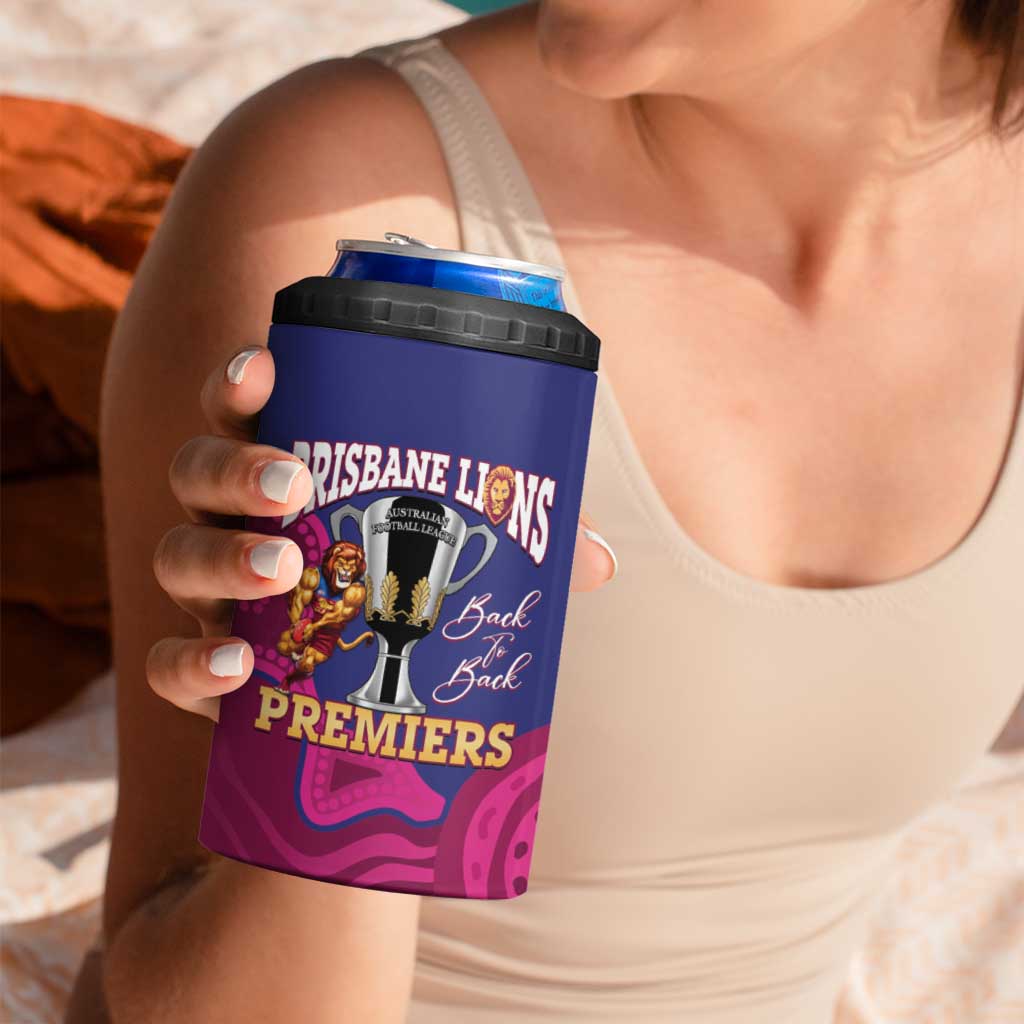 AFL Lions Football Custom 4 in 1 Can Cooler Tumbler Brisbane Premiers Back To Back Proud - Aussie Hoodie