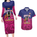 AFL Lions Football Custom Couples Matching Long Sleeve Bodycon Dress and Hawaiian Shirt Brisbane Premiers Back To Back Proud - Aussie Hoodie