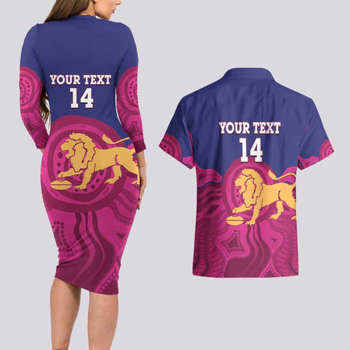 AFL Lions Football Custom Couples Matching Long Sleeve Bodycon Dress and Hawaiian Shirt Brisbane Premiers Back To Back Proud - Aussie Hoodie