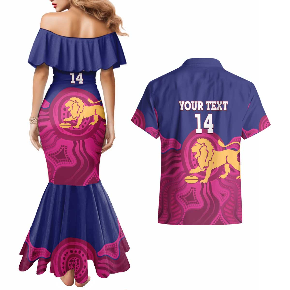 AFL Lions Football Custom Couples Matching Mermaid Dress and Hawaiian Shirt Brisbane Premiers Back To Back Proud - Aussie Hoodie