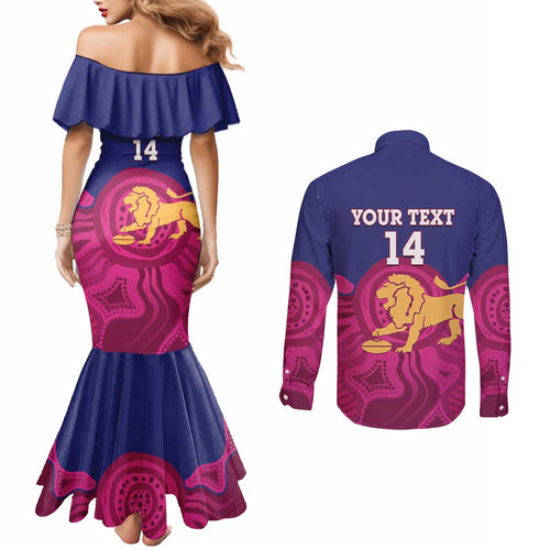 AFL Lions Football Custom Couples Matching Mermaid Dress and Long Sleeve Button Shirt Brisbane Premiers Back To Back Proud - Aussie Hoodie