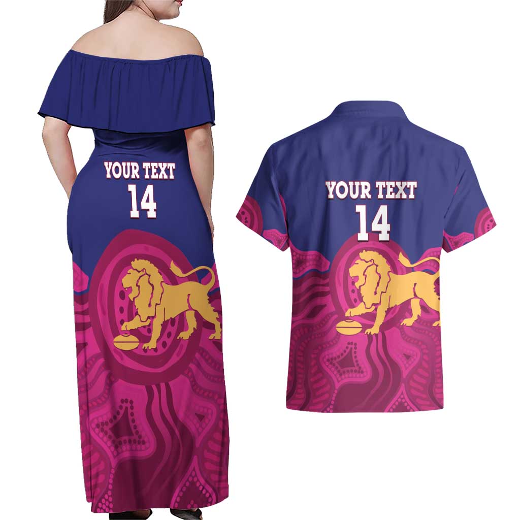 AFL Lions Football Custom Couples Matching Off Shoulder Maxi Dress and Hawaiian Shirt Brisbane Premiers Back To Back Proud - Aussie Hoodie