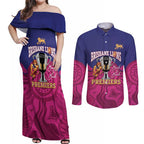 AFL Lions Football Custom Couples Matching Off Shoulder Maxi Dress and Long Sleeve Button Shirt Brisbane Premiers Back To Back Proud - Aussie Hoodie