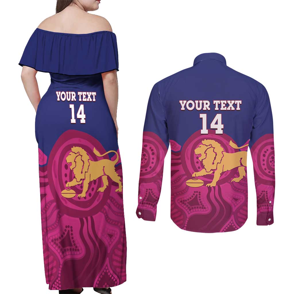 AFL Lions Football Custom Couples Matching Off Shoulder Maxi Dress and Long Sleeve Button Shirt Brisbane Premiers Back To Back Proud - Aussie Hoodie
