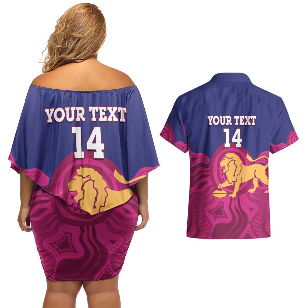 AFL Lions Football Custom Couples Matching Off Shoulder Short Dress and Hawaiian Shirt Brisbane Premiers Back To Back Proud - Aussie Hoodie