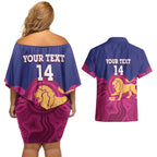 AFL Lions Football Custom Couples Matching Off Shoulder Short Dress and Hawaiian Shirt Brisbane Premiers Back To Back Proud - Aussie Hoodie