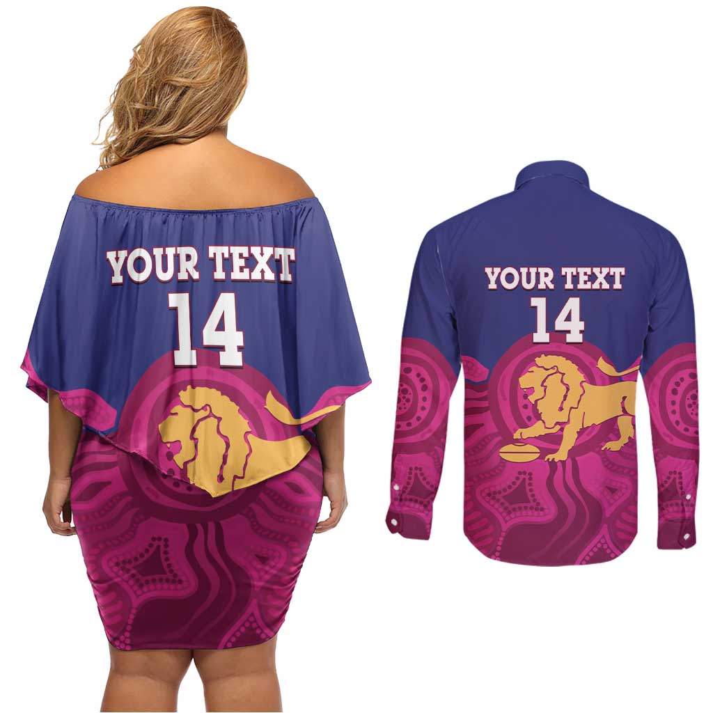 AFL Lions Football Custom Couples Matching Off Shoulder Short Dress and Long Sleeve Button Shirt Brisbane Premiers Back To Back Proud - Aussie Hoodie