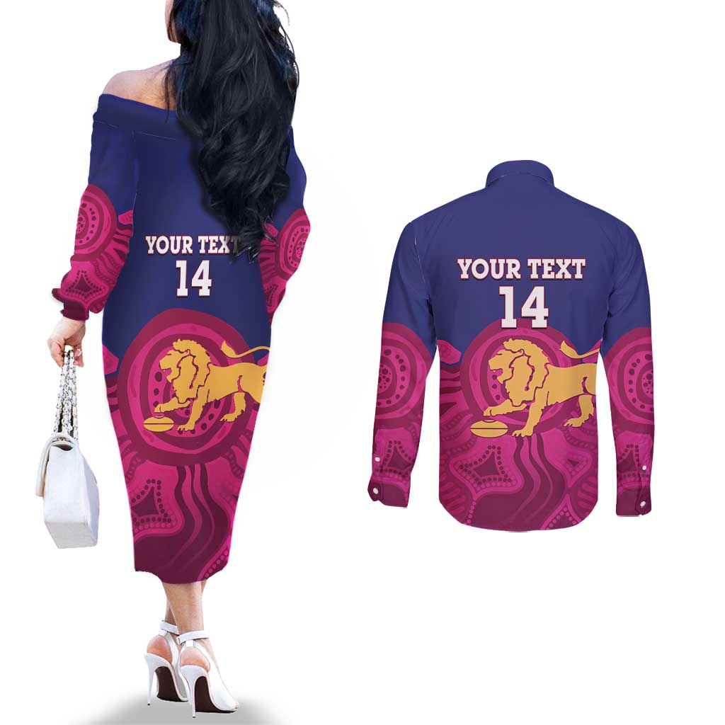 AFL Lions Football Custom Couples Matching Off The Shoulder Long Sleeve Dress and Long Sleeve Button Shirt Brisbane Premiers Back To Back Proud - Aussie Hoodie