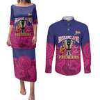 AFL Lions Football Custom Couples Matching Puletasi and Long Sleeve Button Shirt Brisbane Premiers Back To Back Proud - Aussie Hoodie