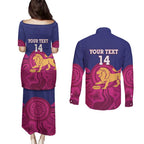 AFL Lions Football Custom Couples Matching Puletasi and Long Sleeve Button Shirt Brisbane Premiers Back To Back Proud - Aussie Hoodie