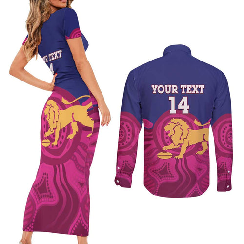 AFL Lions Football Custom Couples Matching Short Sleeve Bodycon Dress and Long Sleeve Button Shirt Brisbane Premiers Back To Back Proud - Aussie Hoodie