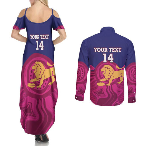 AFL Lions Football Custom Couples Matching Summer Maxi Dress and Long Sleeve Button Shirt Brisbane Premiers Back To Back Proud - Aussie Hoodie