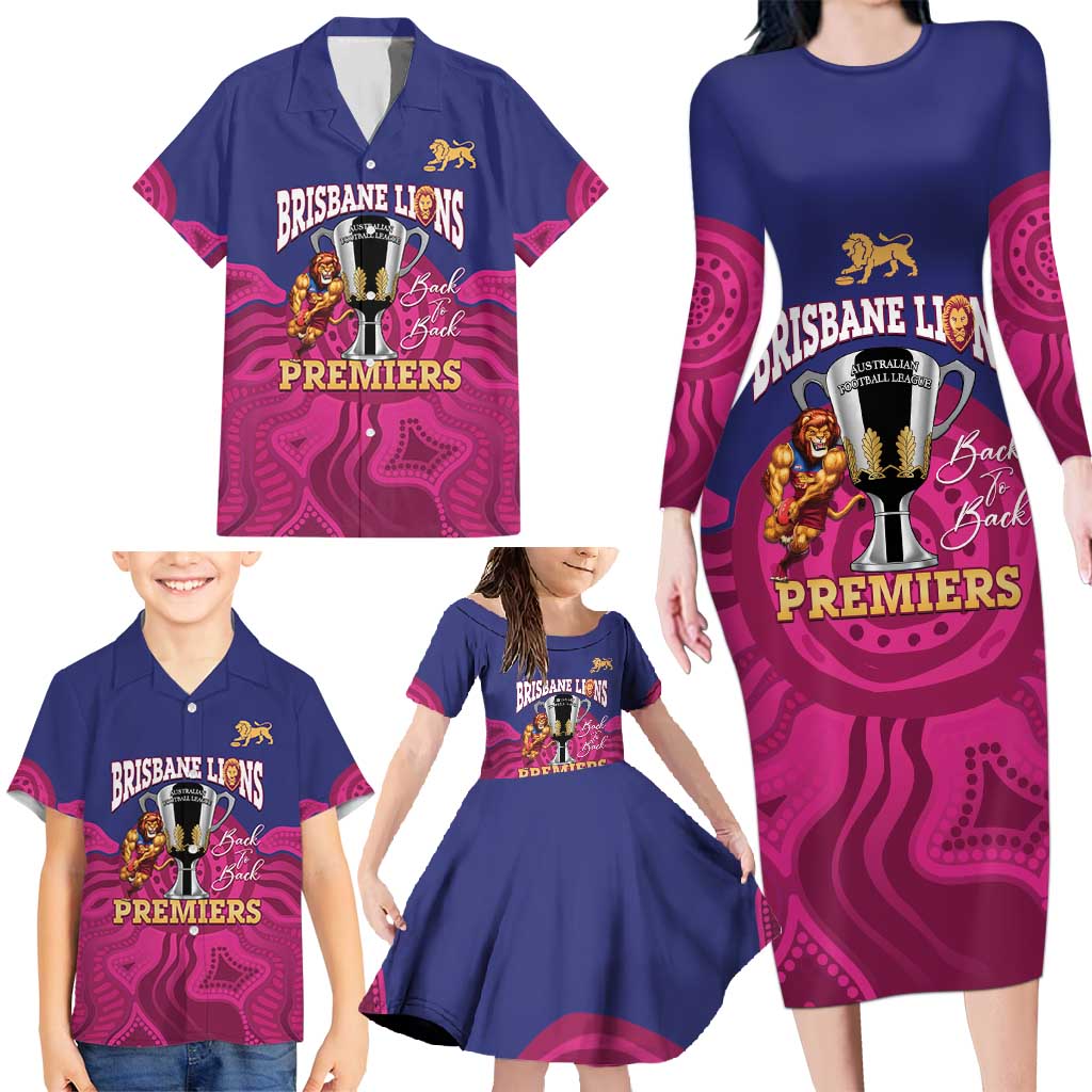 AFL Lions Football Custom Family Matching Long Sleeve Bodycon Dress and Hawaiian Shirt Brisbane Premiers Back To Back Proud - Aussie Hoodie