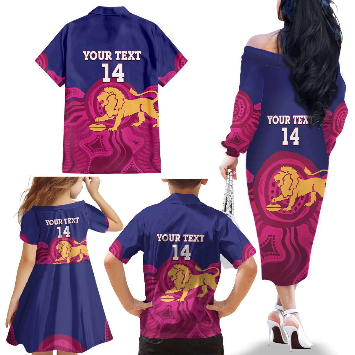 AFL Lions Football Custom Family Matching Off The Shoulder Long Sleeve Dress and Hawaiian Shirt Brisbane Premiers Back To Back Proud - Aussie Hoodie