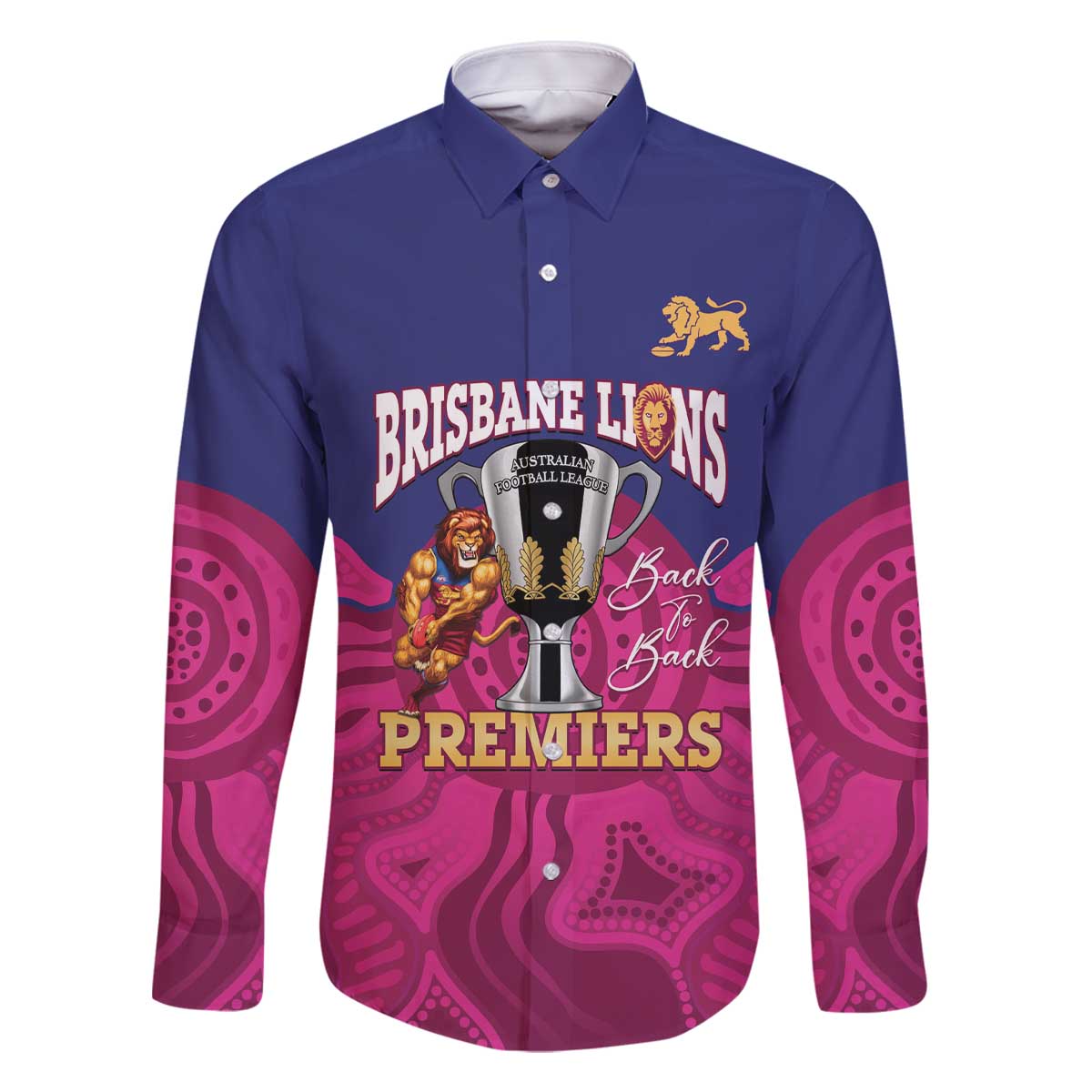 AFL Lions Football Custom Family Matching Off The Shoulder Long Sleeve Dress and Hawaiian Shirt Brisbane Premiers Back To Back Proud - Aussie Hoodie