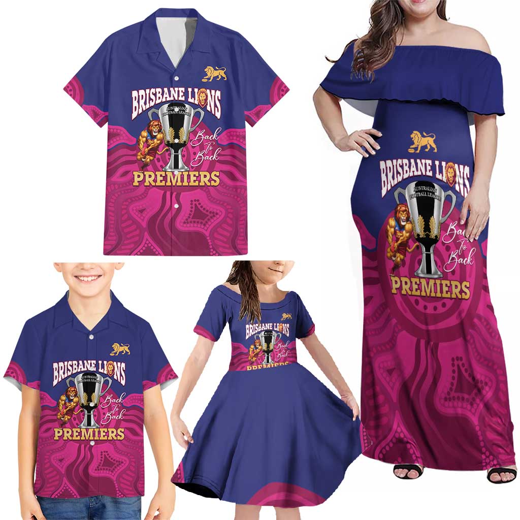 AFL Lions Football Custom Family Matching Off Shoulder Maxi Dress and Hawaiian Shirt Brisbane Premiers Back To Back Proud - Aussie Hoodie