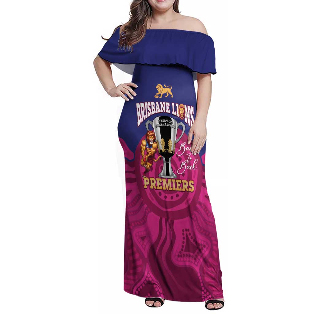 AFL Lions Football Custom Family Matching Off Shoulder Maxi Dress and Hawaiian Shirt Brisbane Premiers Back To Back Proud - Aussie Hoodie