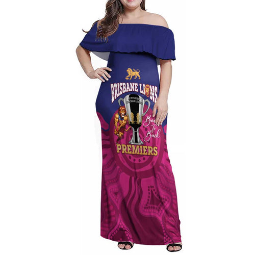 AFL Lions Football Custom Family Matching Off Shoulder Maxi Dress and Hawaiian Shirt Brisbane Premiers Back To Back Proud - Aussie Hoodie