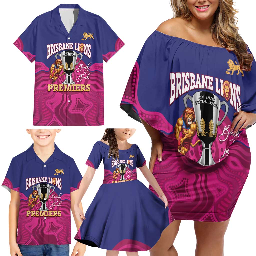AFL Lions Football Custom Family Matching Off Shoulder Short Dress and Hawaiian Shirt Brisbane Premiers Back To Back Proud - Aussie Hoodie