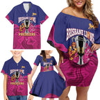 AFL Lions Football Custom Family Matching Off Shoulder Short Dress and Hawaiian Shirt Brisbane Premiers Back To Back Proud - Aussie Hoodie