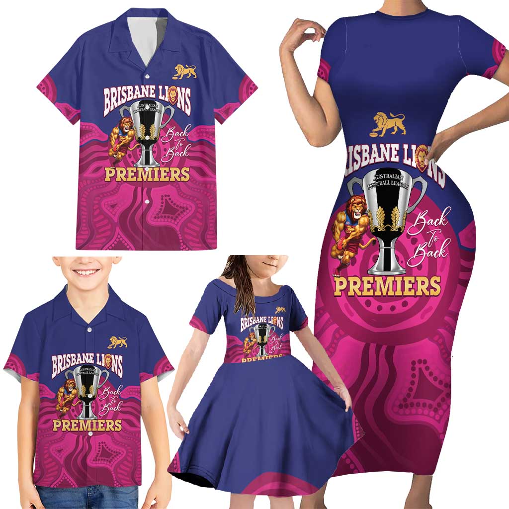AFL Lions Football Custom Family Matching Short Sleeve Bodycon Dress and Hawaiian Shirt Brisbane Premiers Back To Back Proud - Aussie Hoodie