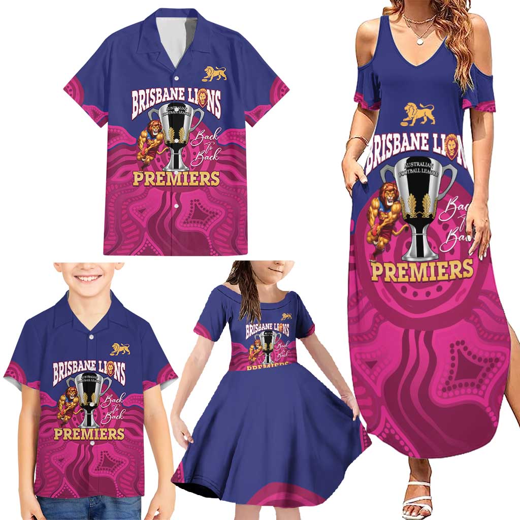 AFL Lions Football Custom Family Matching Summer Maxi Dress and Hawaiian Shirt Brisbane Premiers Back To Back Proud - Aussie Hoodie
