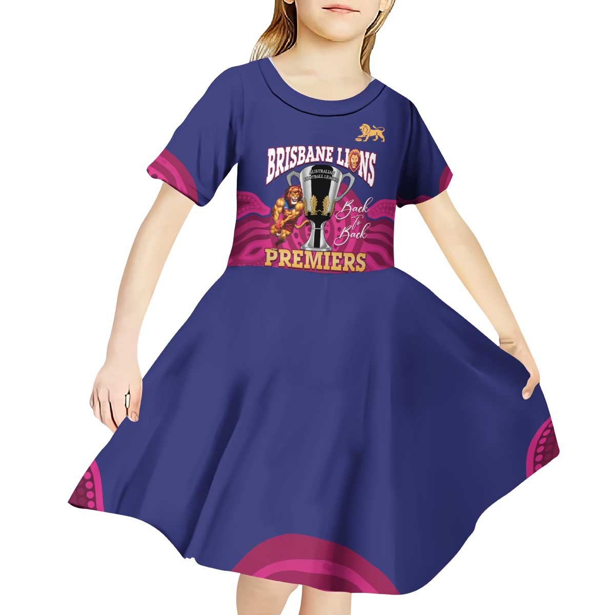 AFL Lions Football Custom Kid Short Sleeve Dress Brisbane Premiers Back To Back Proud - Aussie Hoodie
