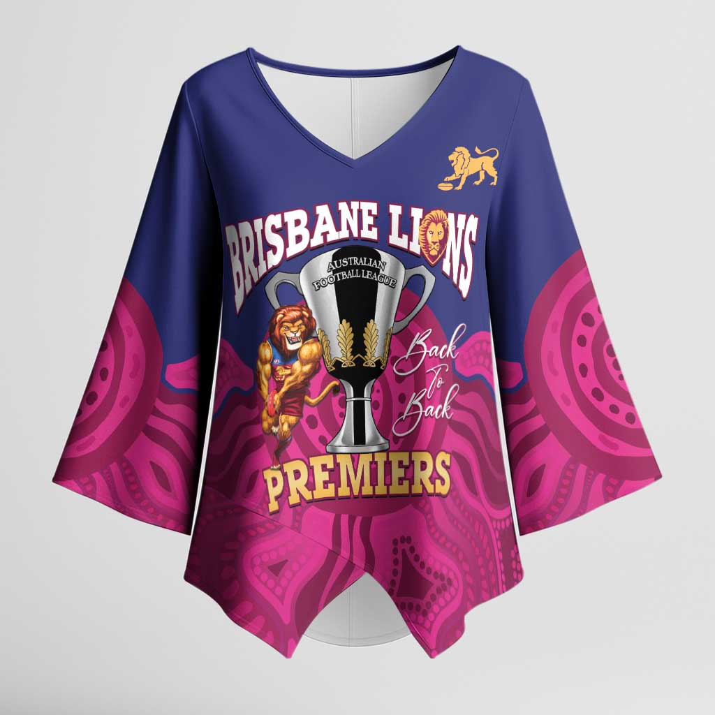 AFL Lions Football Custom Kimono Sleeve Blouse Brisbane Premiers Back To Back Proud - Aussie Hoodie