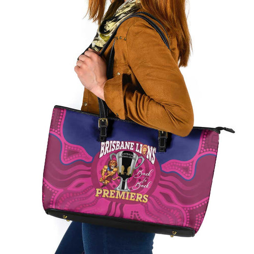 AFL Lions Football Leather Tote Bag Brisbane Premiers Back To Back Proud - Aussie Hoodie