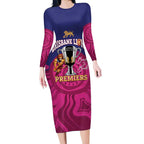 AFL Lions Football Custom Long Sleeve Bodycon Dress Brisbane Premiers Back To Back Proud - Aussie Hoodie