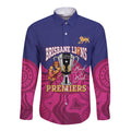 AFL Lions Football Custom Long Sleeve Button Shirt Brisbane Premiers Back To Back Proud - Aussie Hoodie