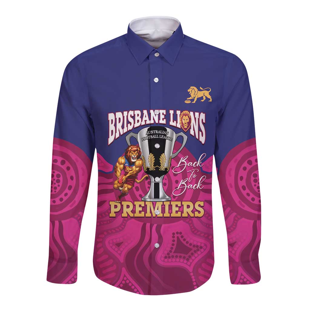 AFL Lions Football Custom Long Sleeve Button Shirt Brisbane Premiers Back To Back Proud - Aussie Hoodie