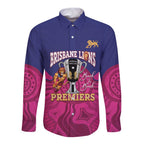 AFL Lions Football Custom Long Sleeve Button Shirt Brisbane Premiers Back To Back Proud - Aussie Hoodie